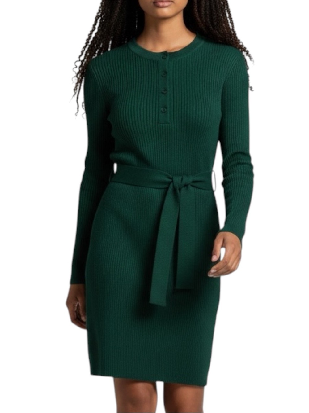 Chandler Henry Hunter Green Ribbed CottageCore Sweater Dress NWT Size S